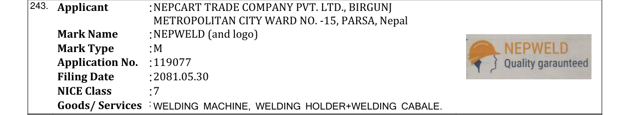 Original bulletin entry for NEPWELD (and logo)