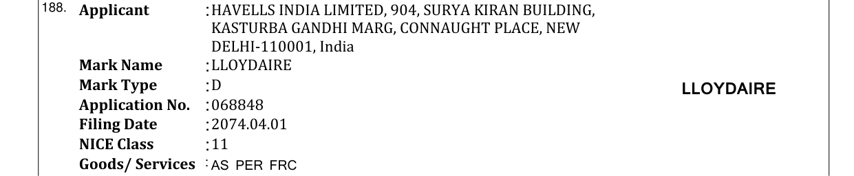 Original bulletin entry for LLOYDAIRE