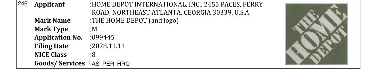 Original bulletin entry for THE HOME DEPOT (and logo)