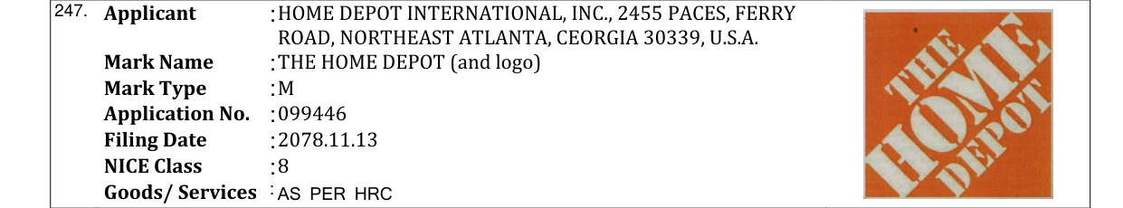 Original bulletin entry for THE HOME DEPOT (and logo)
