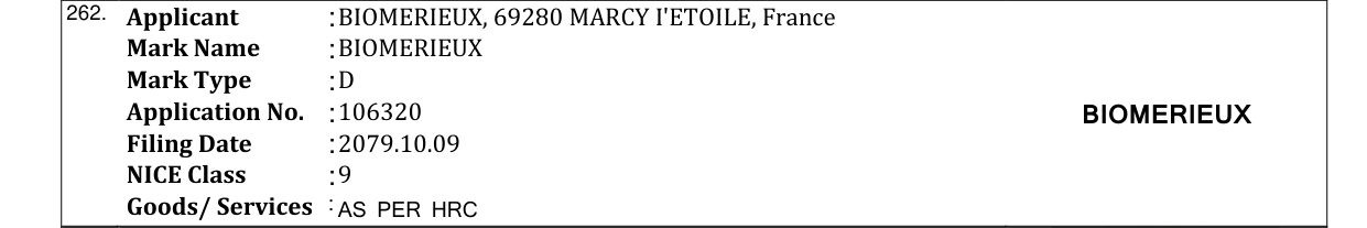 Original bulletin entry for BIOMERIEUX