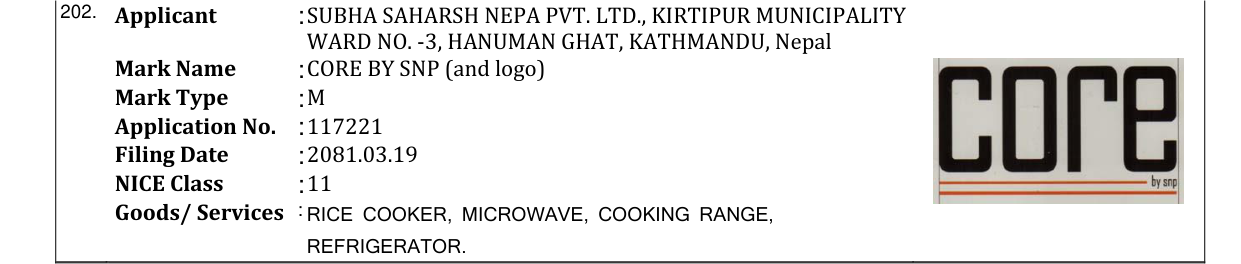 Original bulletin entry for CORE BY SNP (and logo)