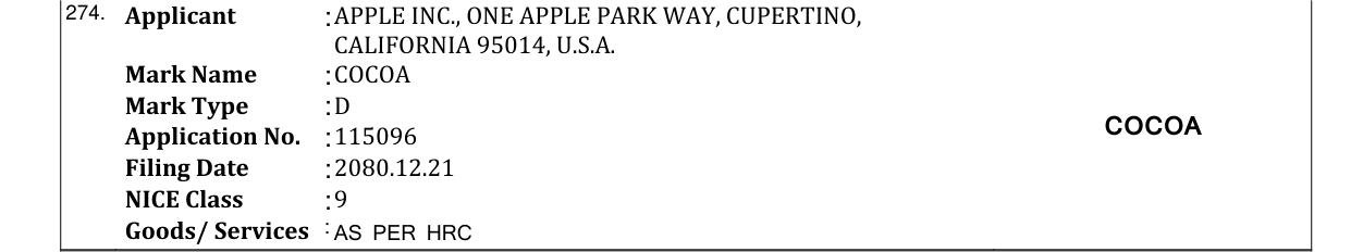 Original bulletin entry for COCOA
