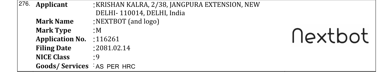 Original bulletin entry for NEXTBOT (and logo)