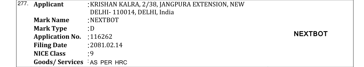 Original bulletin entry for NEXTBOT