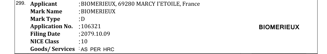 Original bulletin entry for BIOMERIEUX