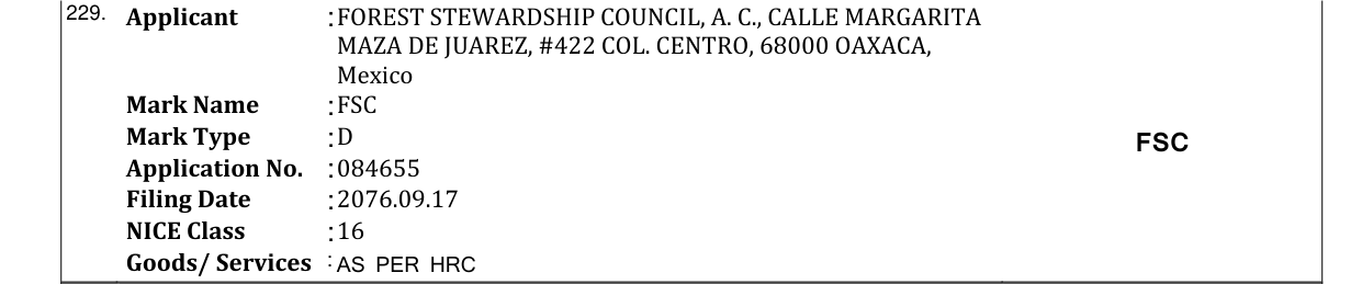 Original bulletin entry for FSC
