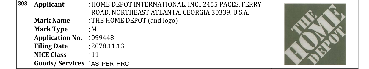 Original bulletin entry for THE HOME DEPOT (and logo)