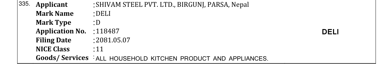 Original bulletin entry for DELI
