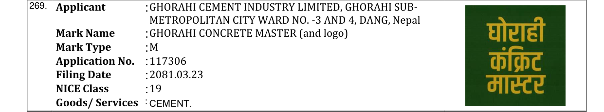 Original bulletin entry for GHORAHI CONCRETE MASTER (and logo)