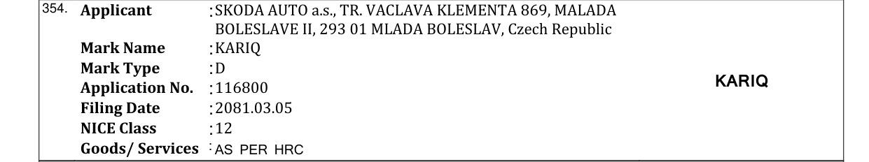 Original bulletin entry for KARIQ
