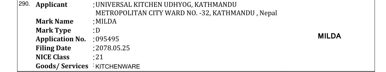 Original bulletin entry for MILDA