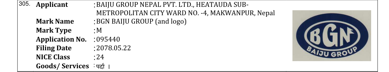 Original bulletin entry for BGN BAIJU GROUP (and logo)