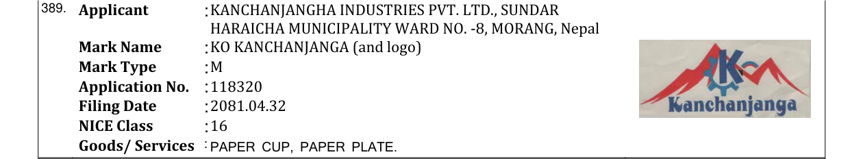 Original bulletin entry for KO KANCHANJANGA (and logo)