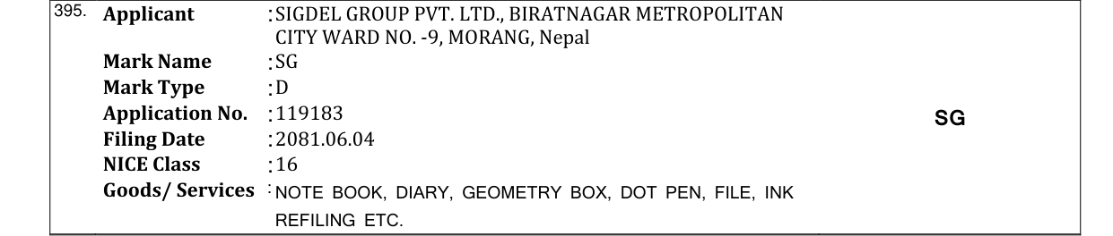 Original bulletin entry for SG
