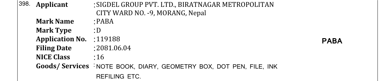Original bulletin entry for PABA
