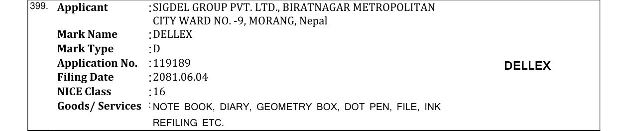 Original bulletin entry for DELLEX