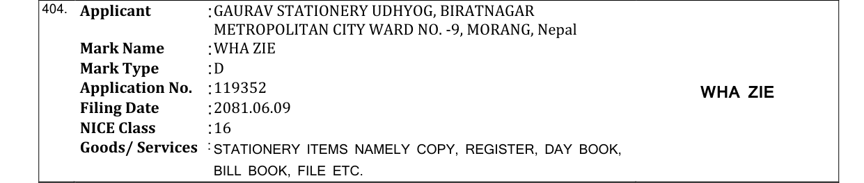 Original bulletin entry for WHA ZIE