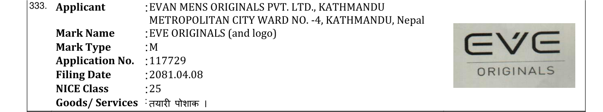Original bulletin entry for EVE ORIGINALS (and logo)