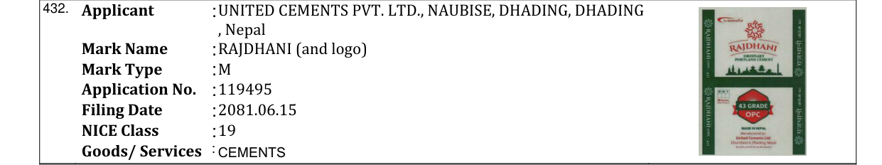 Original bulletin entry for RAJDHANI (and logo)
