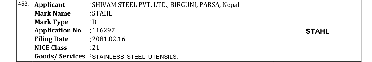 Original bulletin entry for STAHL