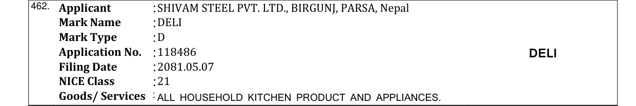 Original bulletin entry for DELI