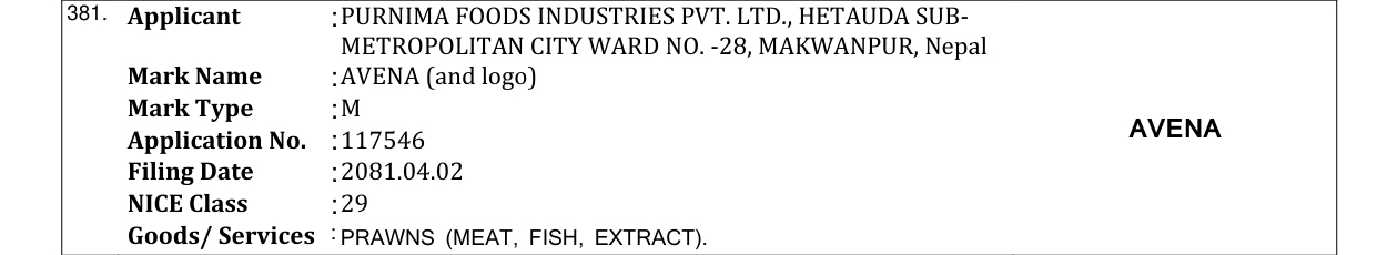 Original bulletin entry for AVENA (and logo)