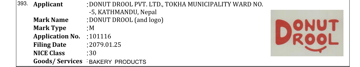 Original bulletin entry for DONUT DROOL (and logo)