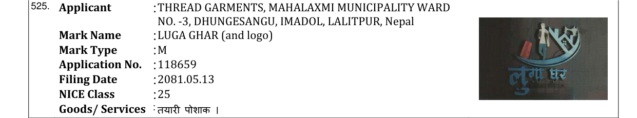 Original bulletin entry for LUGA GHAR (and logo)