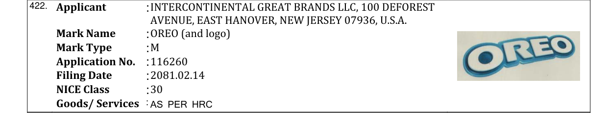 Original bulletin entry for OREO (and logo)