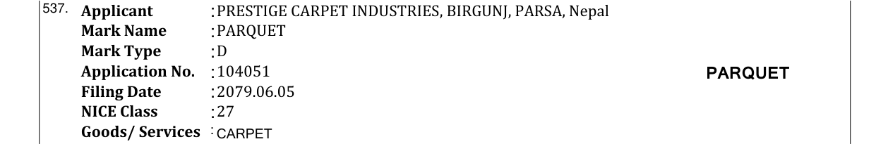 Original bulletin entry for PARQUET