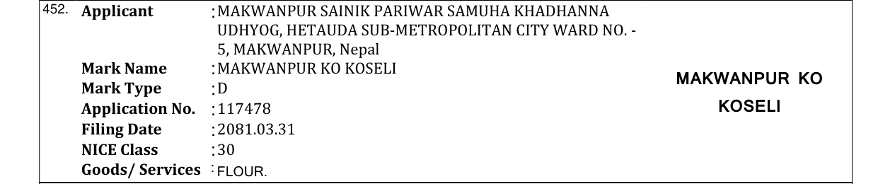 Original bulletin entry for MAKWANPUR KO KOSELI MAKWANPUR KO