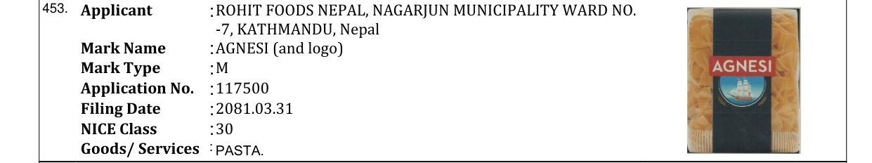 Original bulletin entry for AGNESI (and logo)