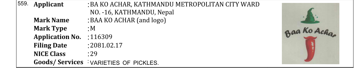 Original bulletin entry for BAA KO ACHAR (and logo)