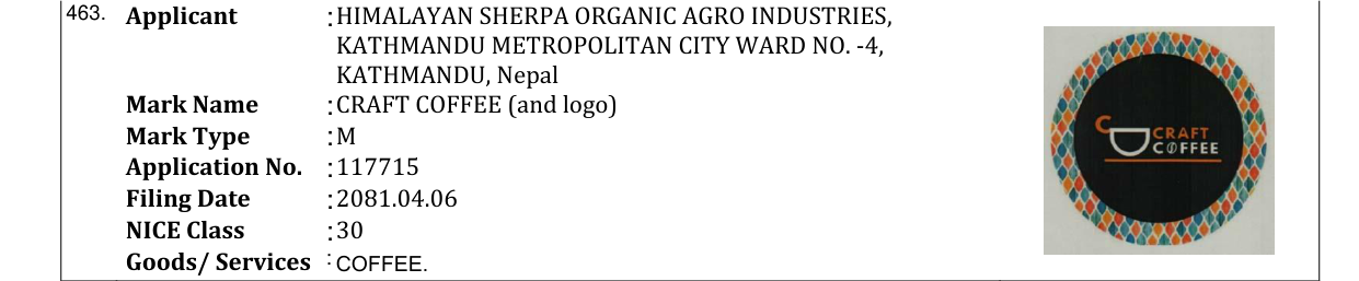 Original bulletin entry for CRAFT COFFEE (and logo)