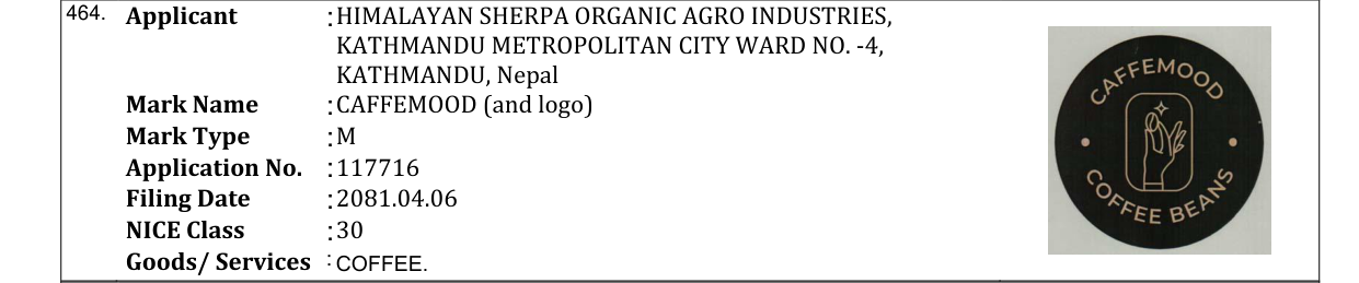 Original bulletin entry for CAFFEMOOD (and logo)