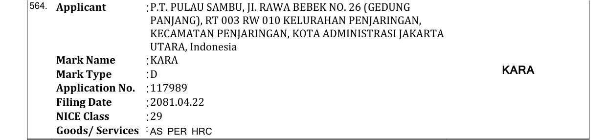 Original bulletin entry for KARA