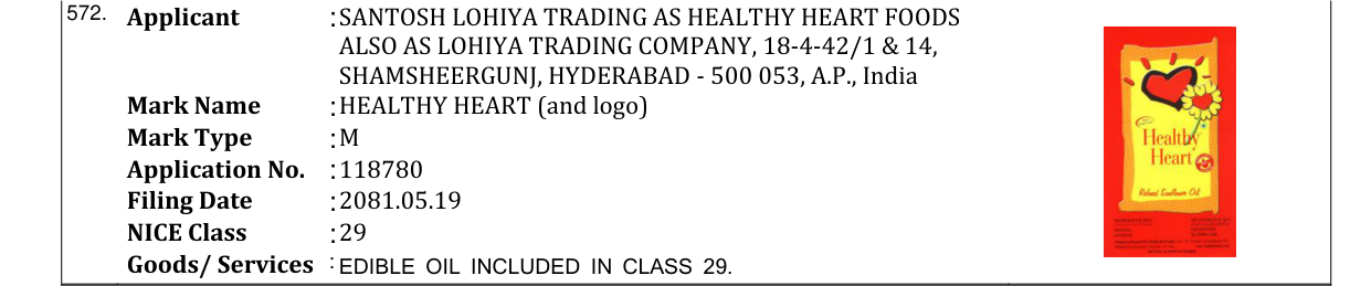 Original bulletin entry for HEALTHY HEART (and logo)
