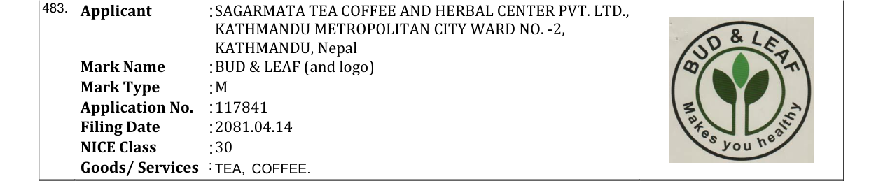 Original bulletin entry for BUD & LEAF (and logo)