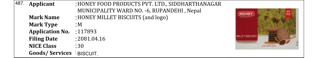 Original bulletin entry for HONEY MILLET BISCUITS (and logo)