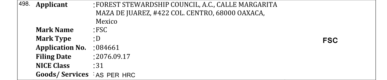 Original bulletin entry for FSC