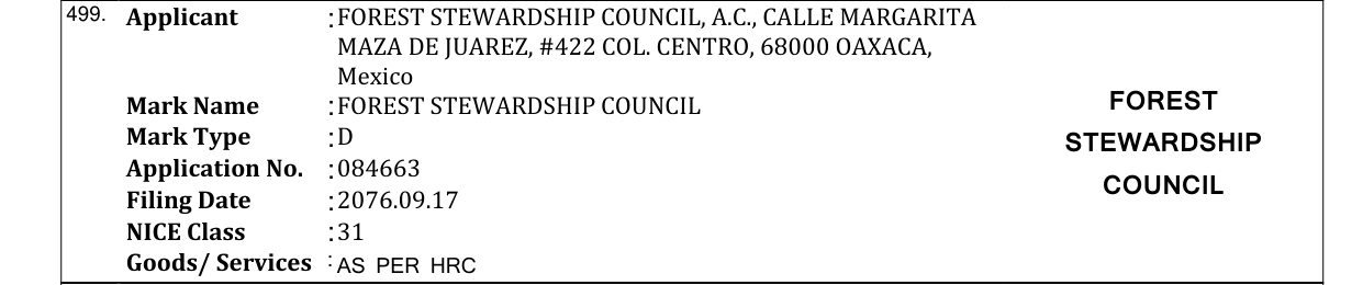 Original bulletin entry for FOREST STEWARDSHIP COUNCIL FOREST