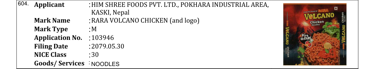 Original bulletin entry for RARA VOLCANO CHICKEN (and logo)