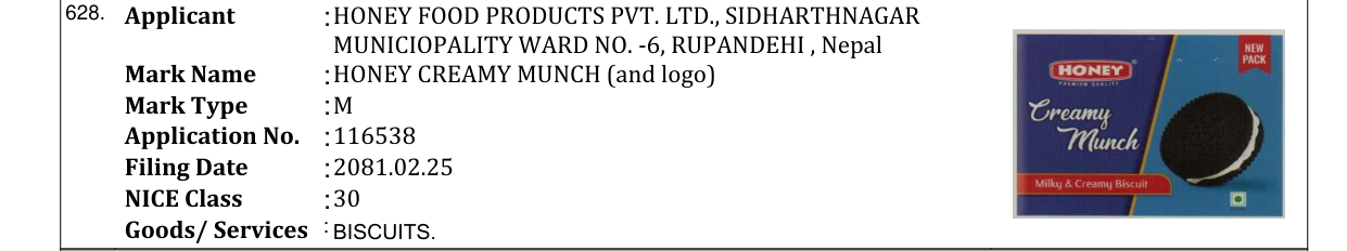 Original bulletin entry for HONEY CREAMY MUNCH (and logo)