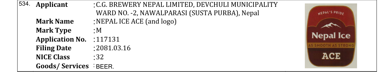 Original bulletin entry for NEPAL ICE ACE (and logo)