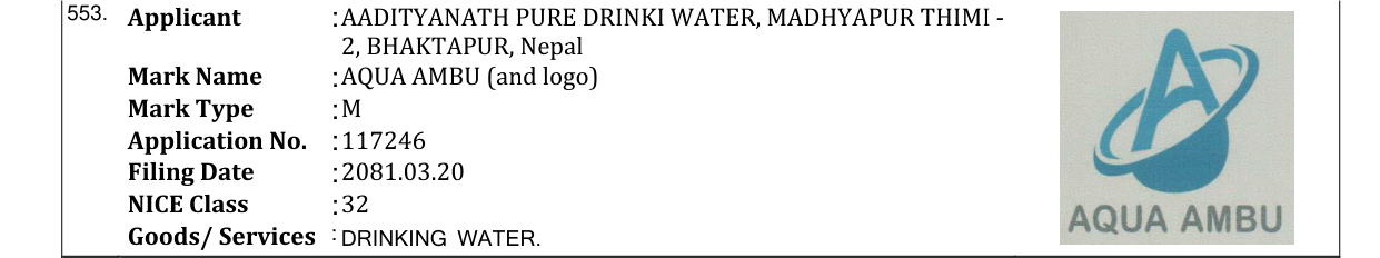 Original bulletin entry for AQUA AMBU (and logo)