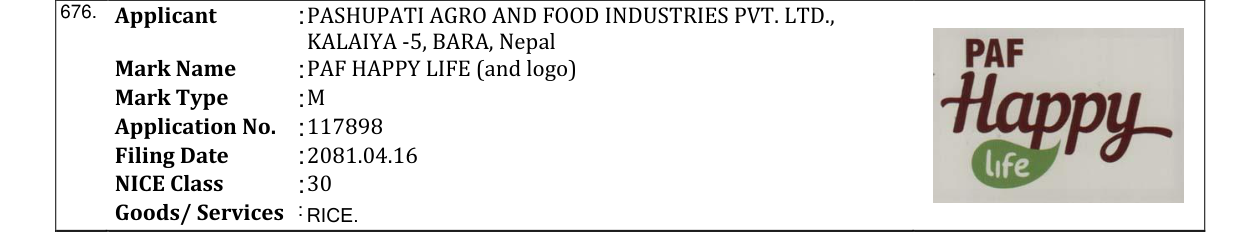 Original bulletin entry for PAF HAPPY LIFE (and logo)
