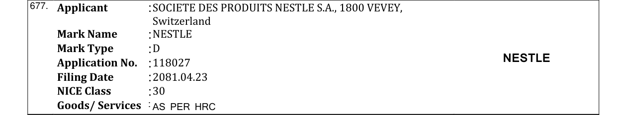 Original bulletin entry for NESTLE