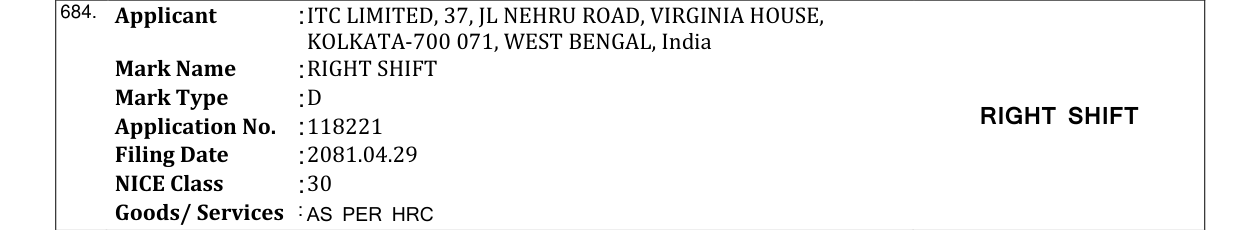 Original bulletin entry for RIGHT SHIFT