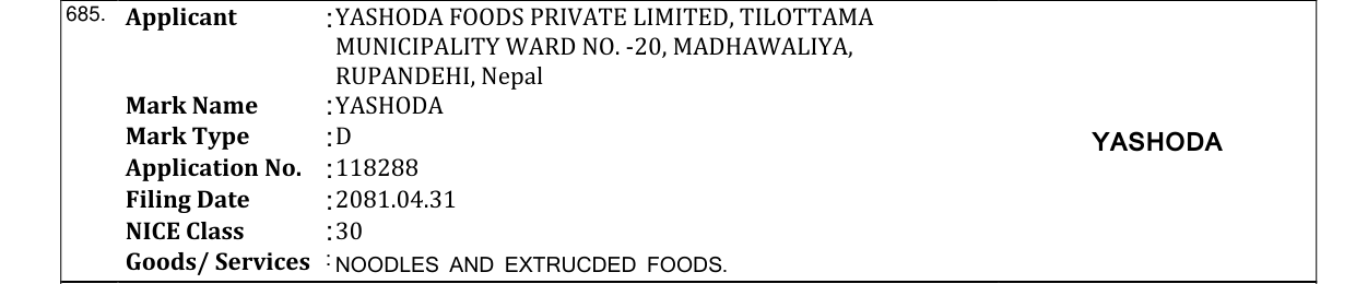Original bulletin entry for YASHODA